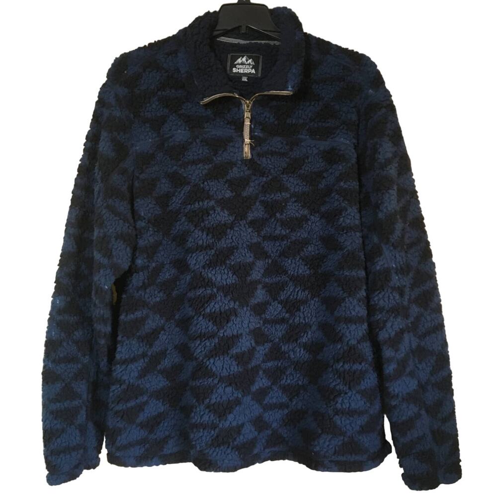Grizzly Sherpa XXL Two Tone Blue 1/4 Zip Long Sleeve Pullover Sweater Jacket